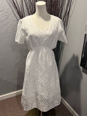 🌺VALENTINA NALDI WHITE EYELET LACE MIDI DRESS SIZE XL🌺